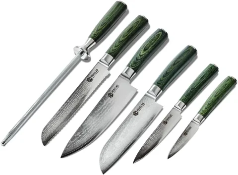 HexClad Essential Knife Set, 6-Piece, Japanese Damascus Stainless Steel Blades