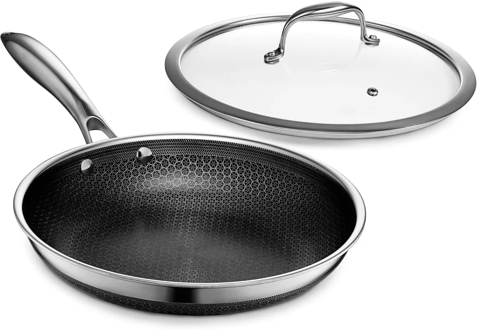 HexClad Hybrid Nonstick 10-Inch Frying Pan with Tempered Glass Lid